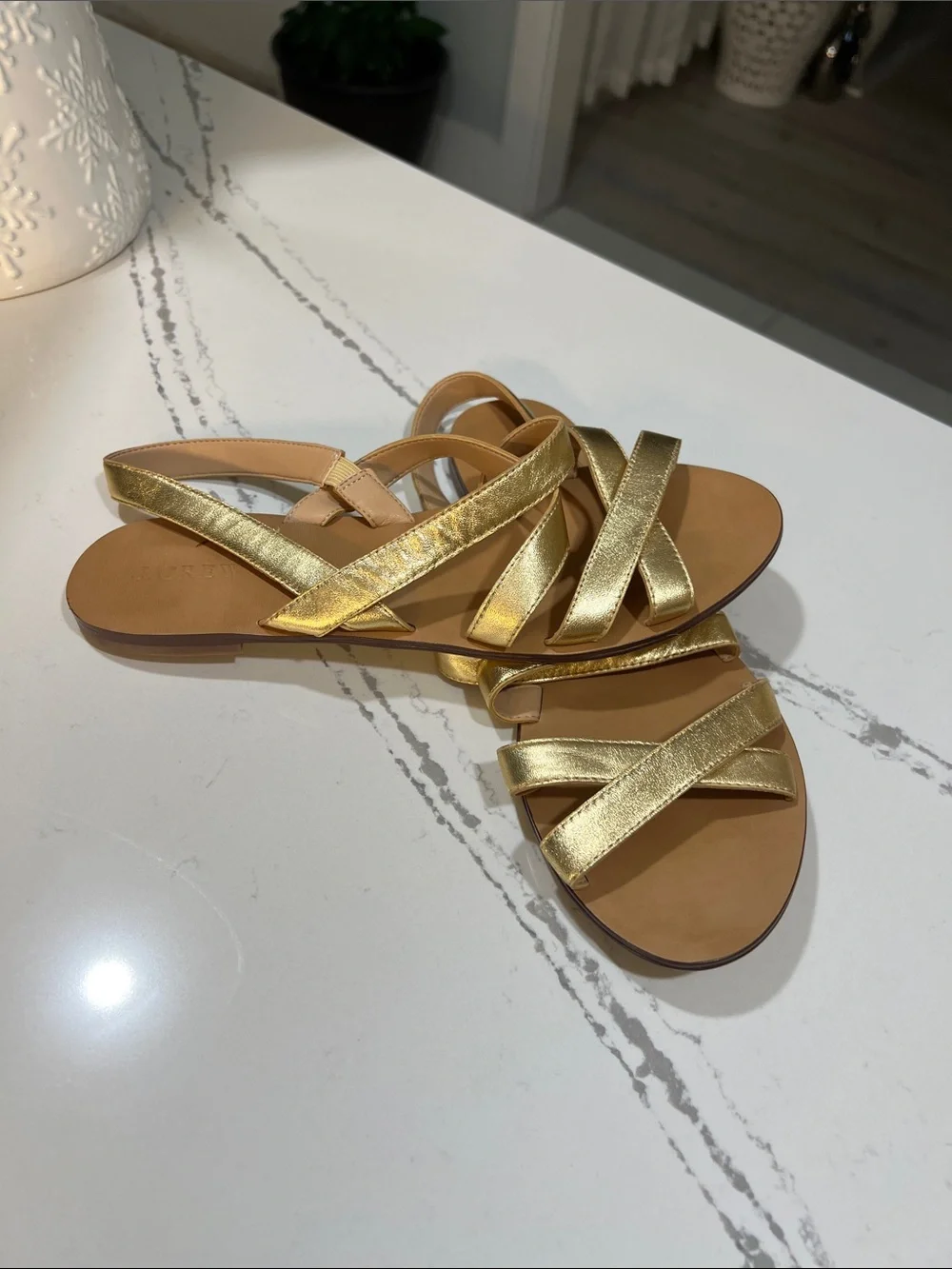 J. Crew Metallic Gold Strappy Leather Sandals